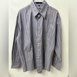 Alan Flusser Men’s Dress Shirt size XL purple Striped Career Office 100% Cotton